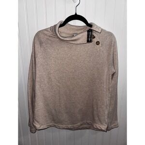 J.Crew Womens Funnel Neck Button Sweatshirt Heather Oatmeal Plaid Trim Small
